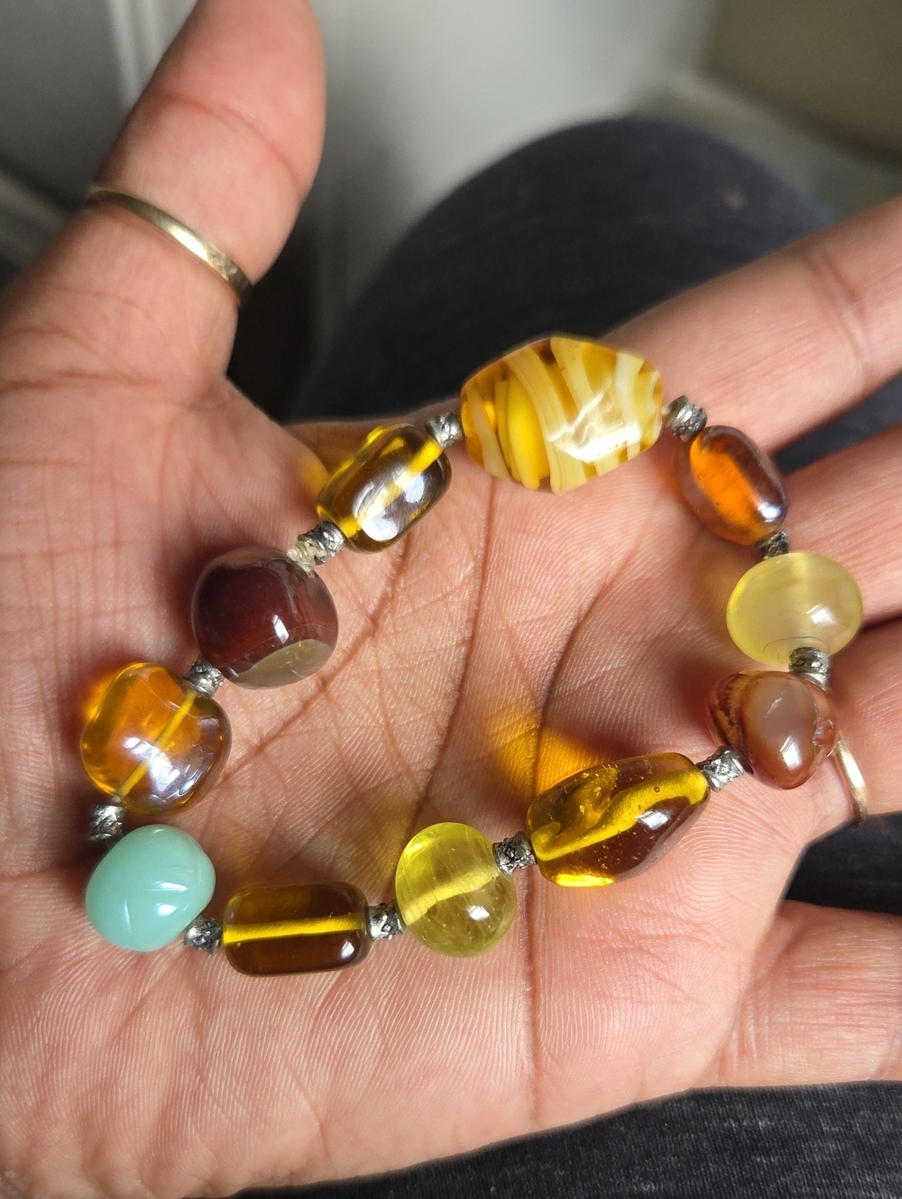 Multicolor Amber Glass Bead Stretch Bracelet - Women Jewelry